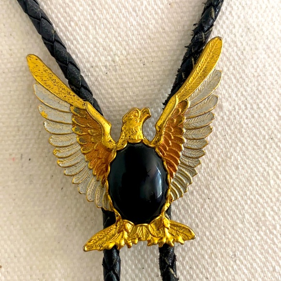Accessories Vintage Eagle Black Stone Leather Cord Bolo Tie Poshmark